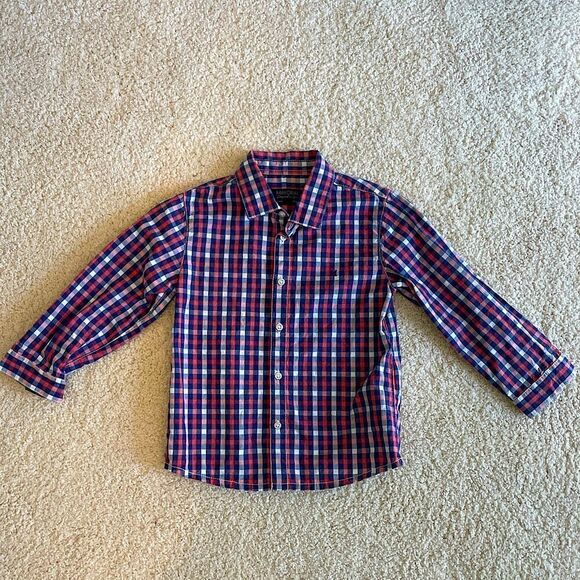 Mayoral Other - EUC Mayoral Baby Boy Long Sleeve Checkered Red Blue White Plaid Shirt Sz. 24 M